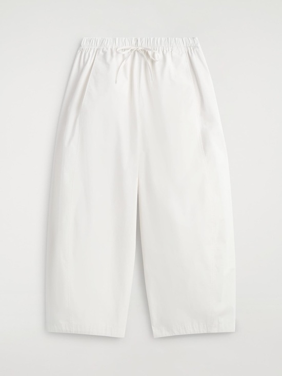 COS Pants - COS White Cotton Poplin Barrel Leg Pull-on Pants